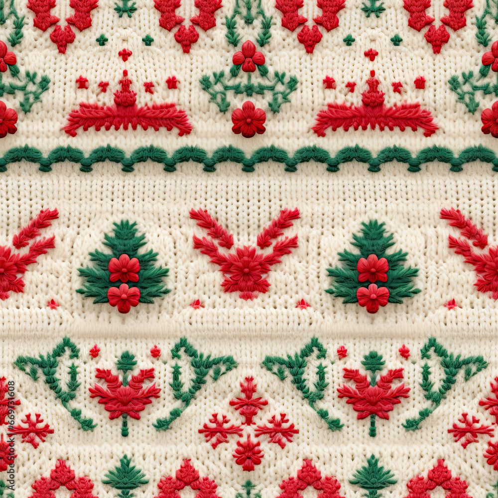 3D Christmas Sweater Pattern on Knit Texture, Festive Xmas Fabric Background