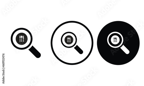icon search restaurant black outline for web site design 
and mobile dark mode apps 
Vector illustration on a white background
