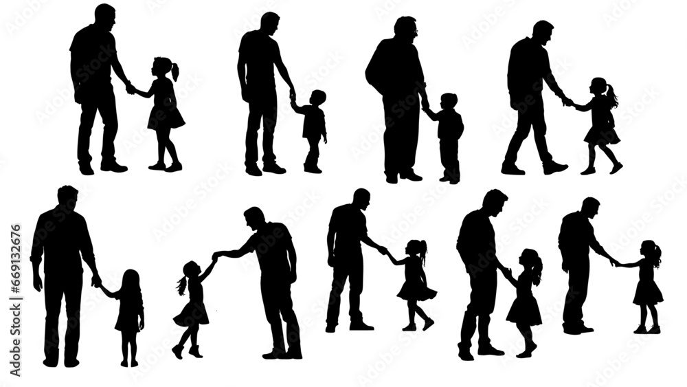 Fathers Day Illustration silhouette dad son daughter Fathers Day Illustration silhouette dad son daughter