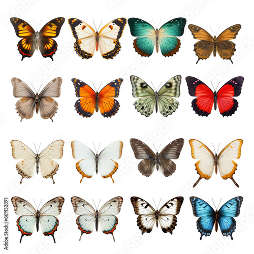 set of butterflies, collection of butterflies on white background.  © peekeedee