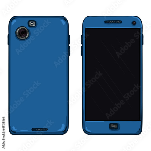 Vector Set of Cartoon Blue Smartphones.