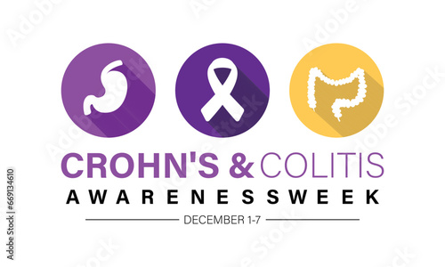 Crohn's and Colitis Awareness Week is observed every year in December 1-7 Vector illustration design. Banner, poster, card, background design.