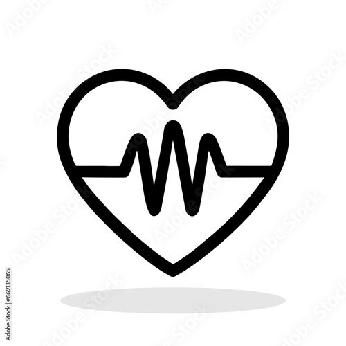 Cardiology symbol. Heart with pulse. Heartbeat icon isolated.