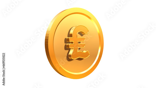 3D illustration of Pounds symbol coin in golden texture