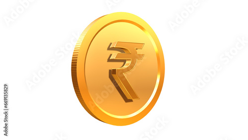 3d illustration of a gold coin with Indian Rupee symbol isolated on a white background