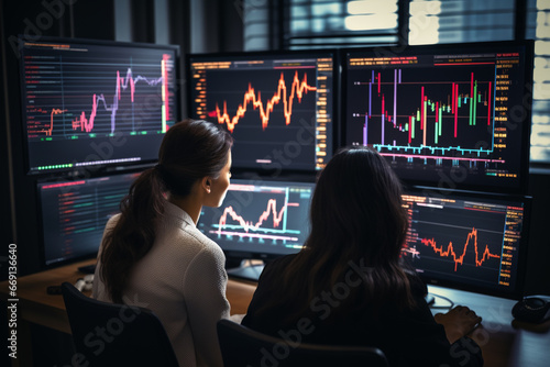 Crypto Trader Investor Analyst Broker Using Computer Analysing Online Cryptocurrency Exchange Stock Market Index Chart, Investing Money Growing Profit in Trading Platform Stock Market. Generative AI.