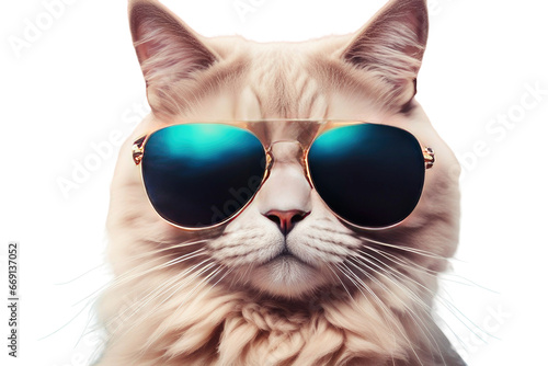 creative animal concept cat in sunglass shade glasses isolated on a white or transparant background