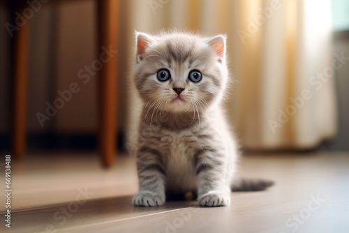 Cute Scottish fold kitten playing at home