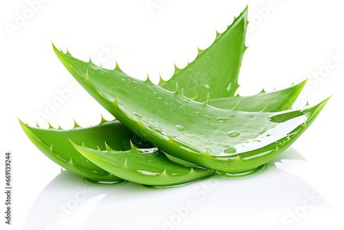 Aloe vera green leaves on white background