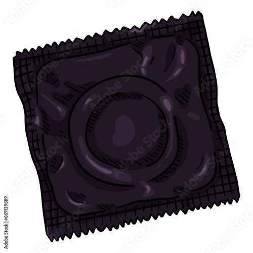 Vector Single Cartoon Condom in Black Package.