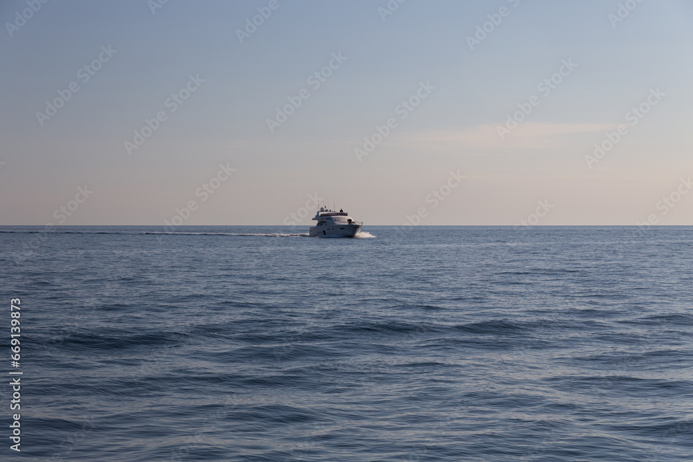 A boat trip on the Oceanis 45 yacht in the Black Sea. Novorossiysk, Russia. 15.10.2023