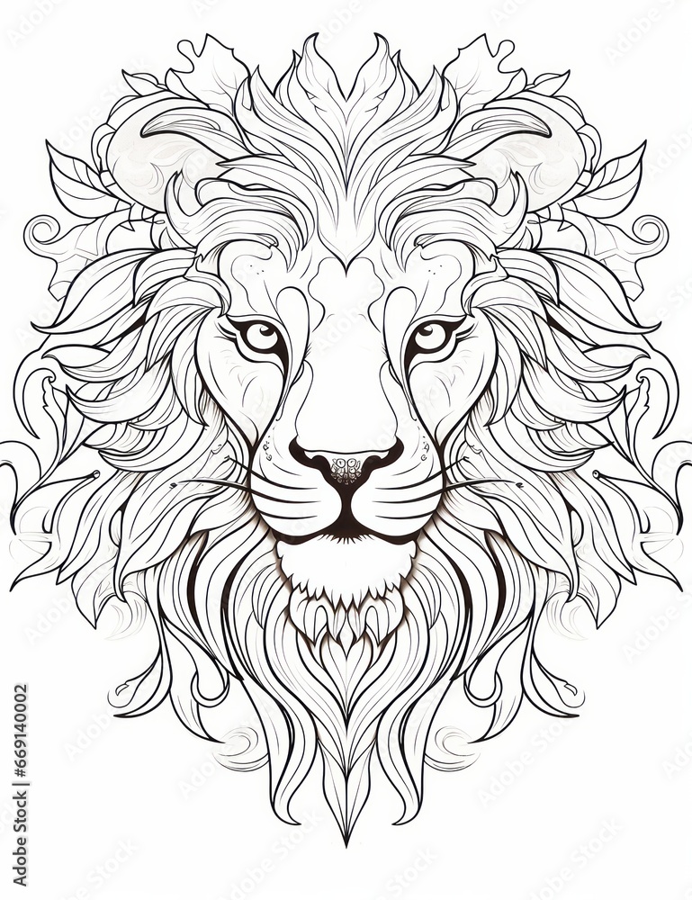 White design art animal drawing lion graphic black doodle wild illustration 