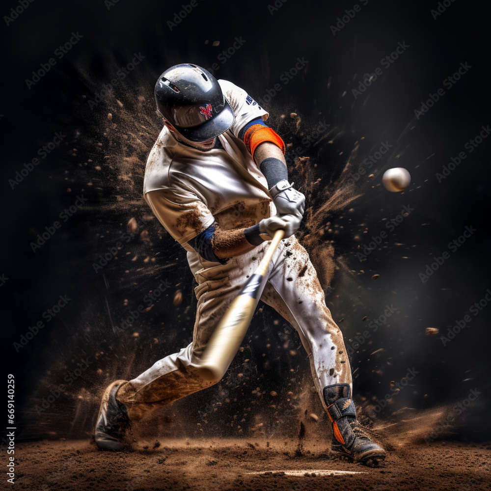 Fototapeta premium Baseball player hitting a ball.