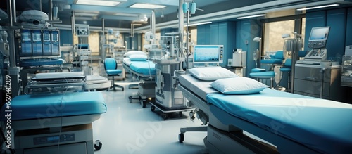 Complete medical equipment in operating room, Surgical procedures, modern advanced operating room © GoDress