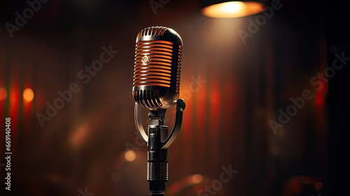 The microphone is well lit to highlight details, shadows and highlights highlighting the texture and shape of the microphone.