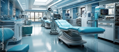 Complete medical equipment in operating room, Surgical procedures, modern advanced operating room