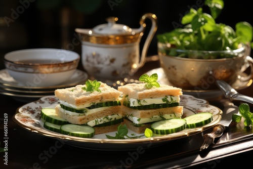Traditional English tea cucumber sandwiches with cream cheese.