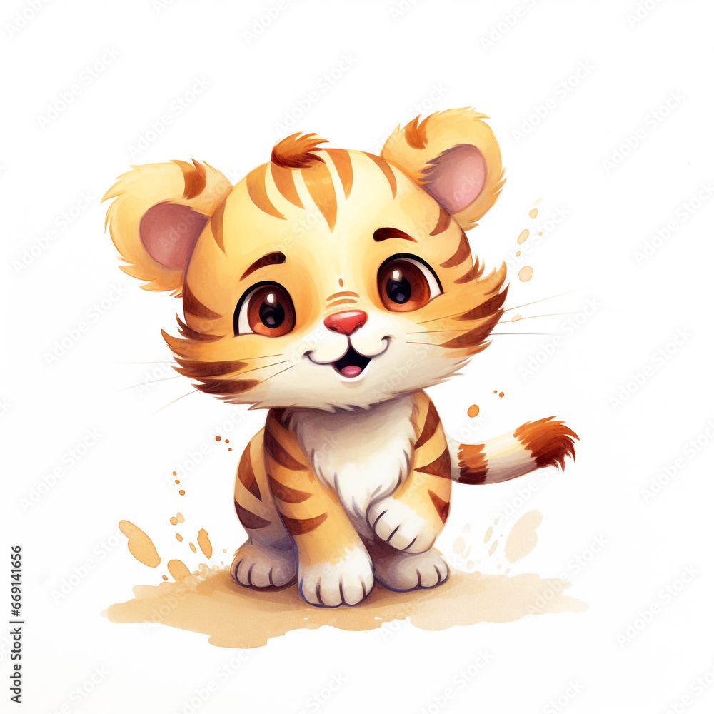 Illustration of a cute, healthy and happy-looking tiger cub. Isolated on white background. Illustration of a cute, healthy and happy-looking tiger cub. Isolated on white background.