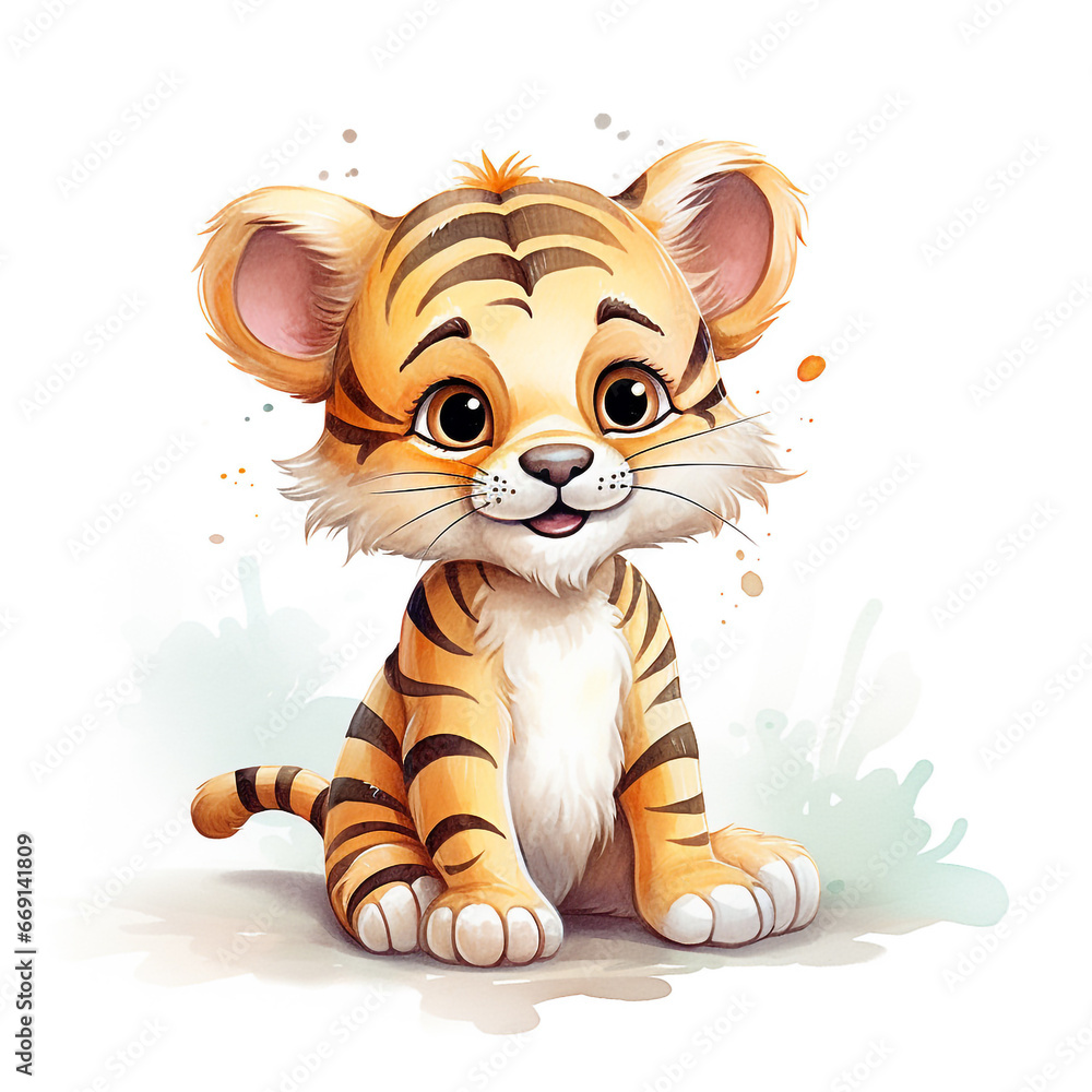 Illustration of a cute, healthy and happy-looking tiger cub. Isolated on white background. Illustration of a cute, healthy and happy-looking tiger cub. Isolated on white background.