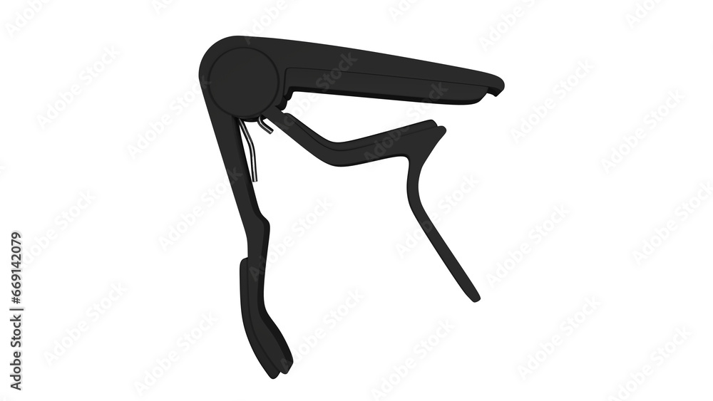 Black capo for guitar isolated on transparent and white background. Music concept. 3D render Black capo for guitar isolated on transparent and white background. Music concept. 3D render