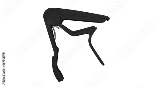 Black capo for guitar isolated on transparent and white background. Music concept. 3D render