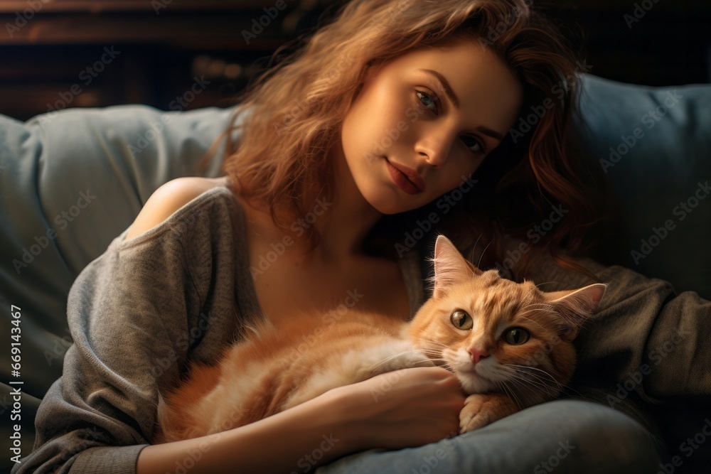Woman female animal young cat beauty pet