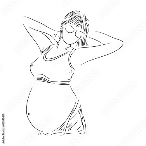 beautiful woman in maternity photoshoot line art illustration