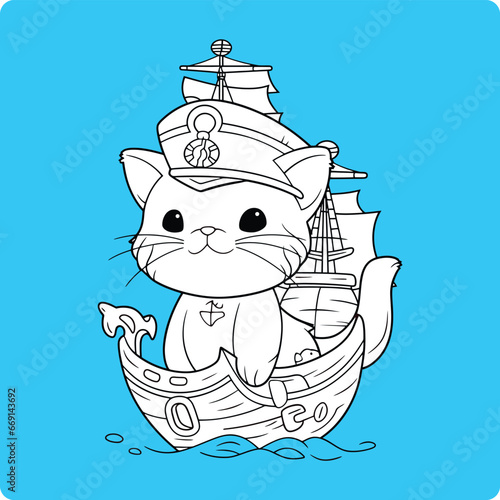 Cat Coloring Page Character Illustration Vector Design v02 photo