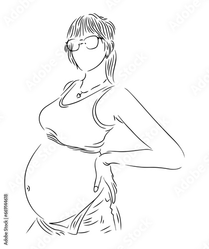 beautiful woman in maternity photoshoot line art illustration