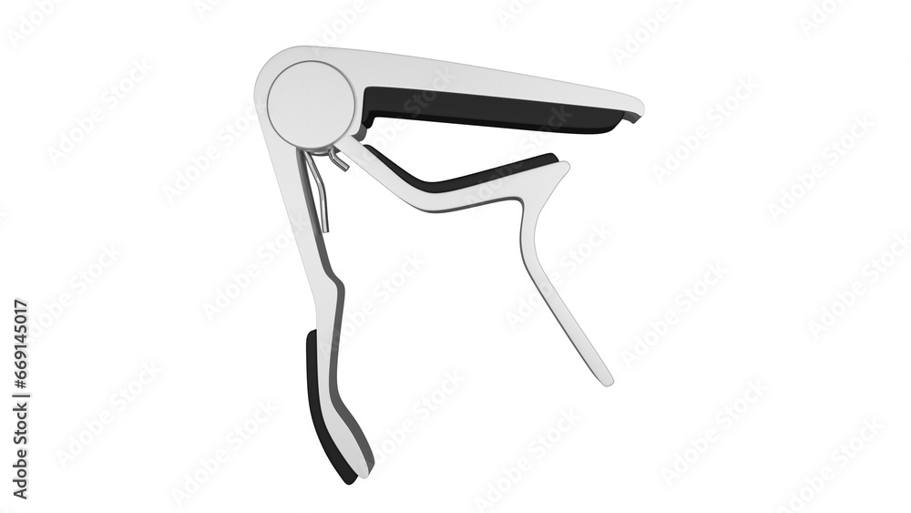 Silver capo for guitar isolated on transparent and white background. Music concept. 3D render Silver capo for guitar isolated on transparent and white background. Music concept. 3D render