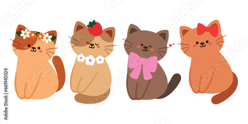 set of hand drawing cartoon cat sticker set. cute animal drawing for sticker, icon