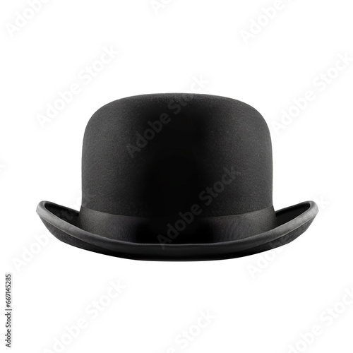 Top Black Bowler Hat Isolated on Transparent Background PNG, gentleman, front view