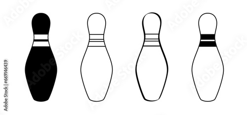 Cartoon bowling pin with stripes and bowling ball. Bowling strike idea. Sport or hobby game. Playing in a team, competition or tournament. Bowling pins and skittles. Play kegling team.