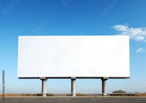 Outdoor billboard mockup on blue sky background with clipping path