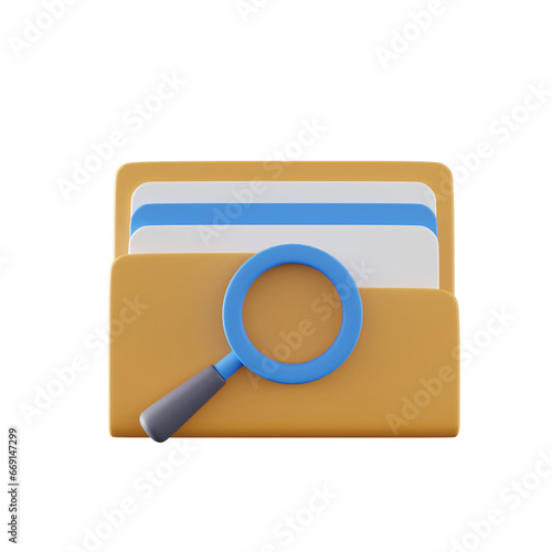 3d illustration of folder icon with search icon