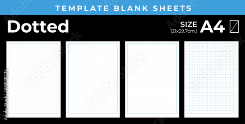 Blank sheets template for notebook, Lined Grid and Dotted, size A4