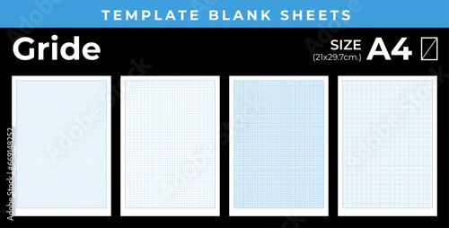 Blank sheets template for notebook, Lined Grid and Dotted, size A4
