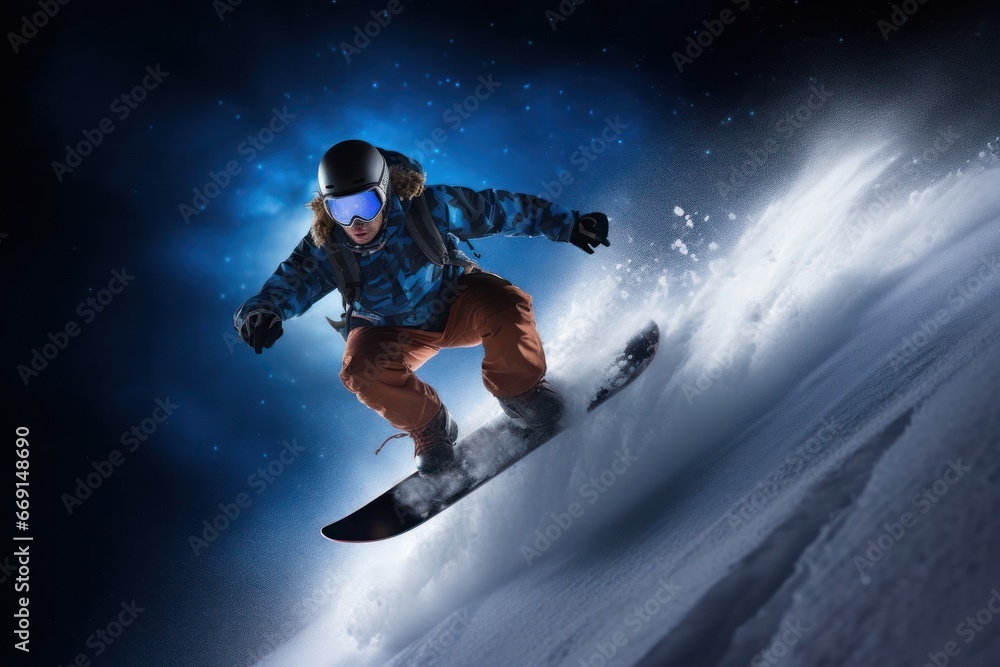 Asian Male Snowboarder Shreddin Background Generative AI