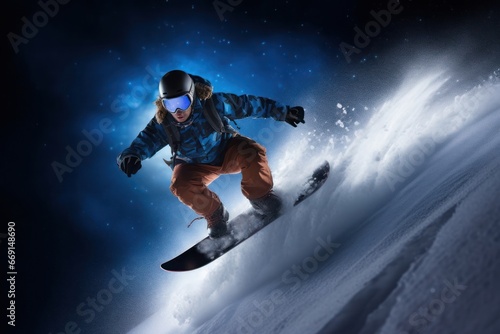 Asian Male Snowboarder Shreddin Background Generative AI