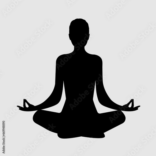 Meditate person sit lotus pose silhouette. Spiritual aura energy. Mental health balance. Third eye concept. People practice yoga asana. Woman find harmony. Abstract body therapy. Man train meditation.