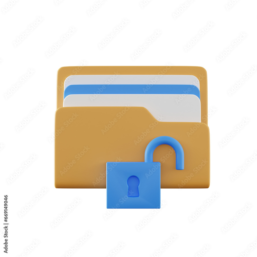 3d illustration of folder icon with opened padlock 3d illustration of folder icon with opened padlock
