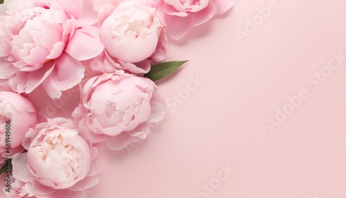 Top view Mother's Day decorations concept, photo of trendy gift boxes with ribbon bows and tulips on isolated pastel pink background with copy space for text