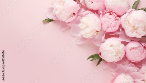 Top view Mother's Day decorations concept, photo of trendy gift boxes with ribbon bows and tulips on isolated pastel pink background with copy space for text © Bold24