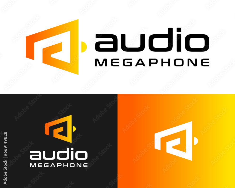 Letter a monogram megaphone audio speaker volume logo design.