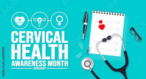 January is Cervical Health Awareness Month background template. Holiday concept. background, banner, placard, card, and poster design template with text inscription and standard color. vector.