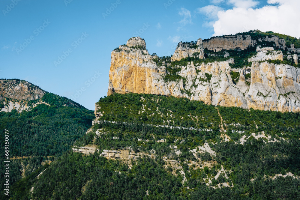 Cliffs at the entrance of the Vallon de Combeau nature reserve near Chatillon en Diois in the south of France
