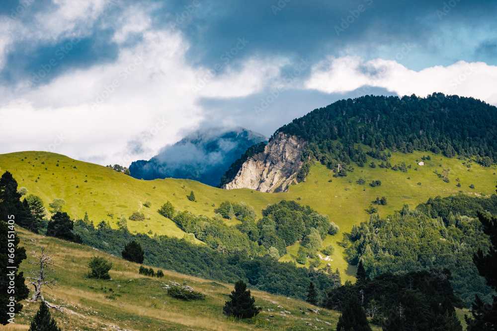 View of the alpine meadows, forest, and cliffs of the Vallon De Combeau natural reserve near Chatillon en Diois in the south of France (Drome) View of the alpine meadows, forest, and cliffs of the Vallon De Combeau natural reserve near Chatillon en Diois in the south of France (Drome)