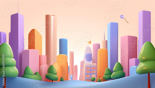 abstract cityscape through the forest on digital art concept, Generative AI.