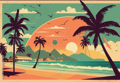 sunset on the island of the sea.sunset on the island of the sea.tropical island with palm tree and sunset