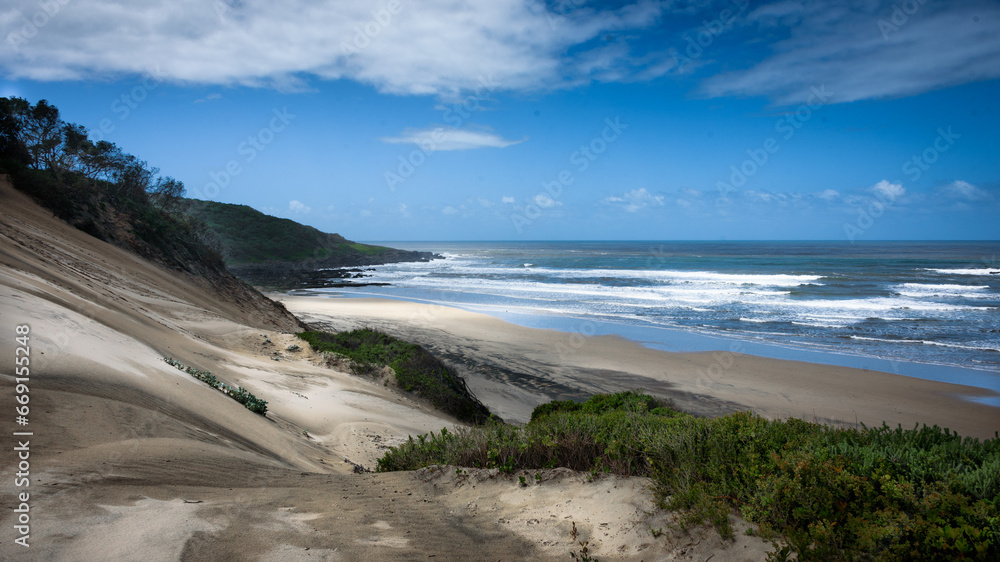 beach, dunes and sea at the wild coast in Transkei, South Africa, close to Morgan Bay